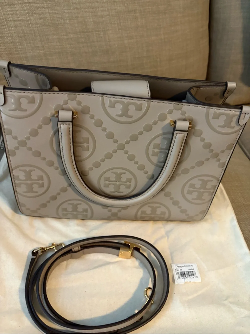 Tory Burch Gray Logo Embossed Shoulder Tote